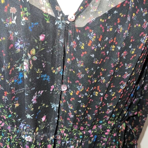 Ne Quittez Pas Womens Maxi Dress Size Small Black Chiffon Floral Pure Rayon Slip - Picture 7 of 16